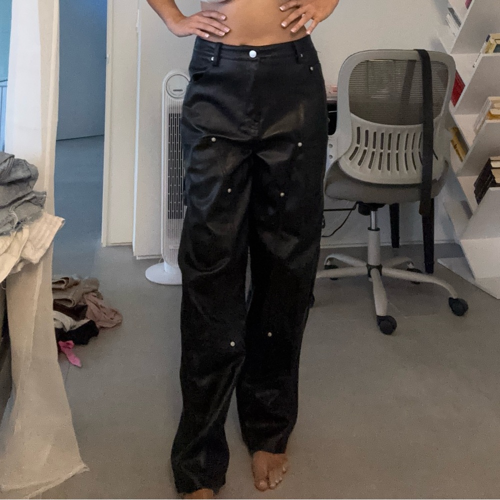 Avec Les Filles Black Wide Leg Leather Pants